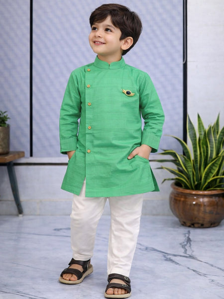 Boys Solid Pure Cotton Ethnic Kurta Set with Trousers