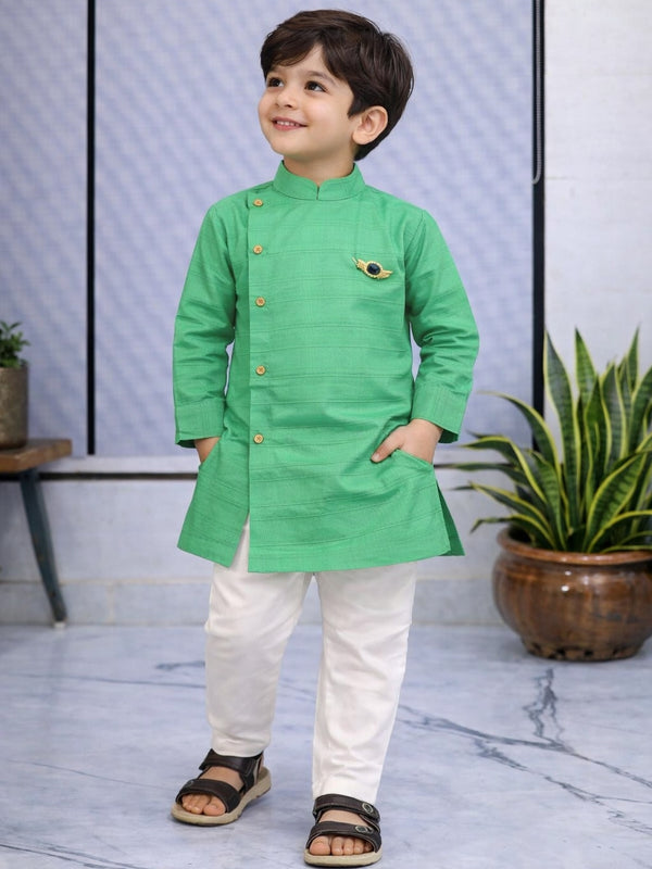 Boys Solid Pure Cotton Ethnic Kurta Set with Trousers