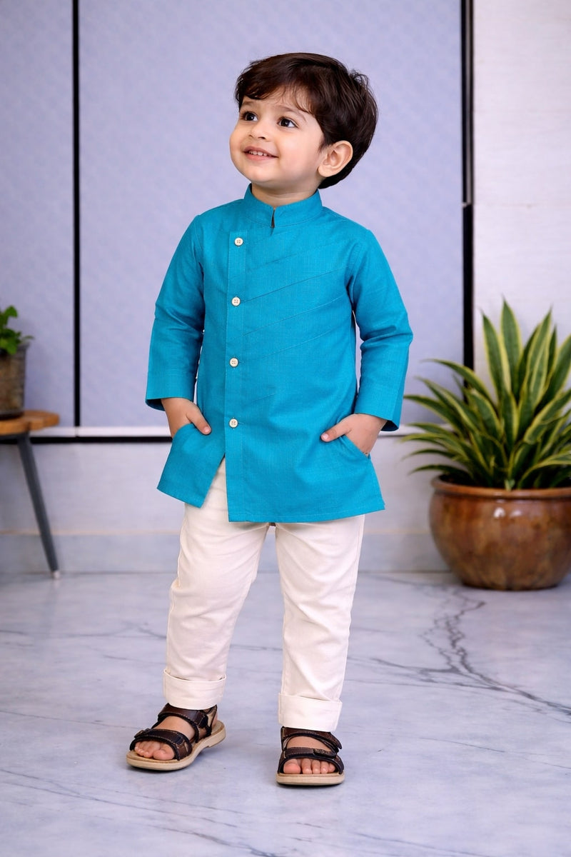 Boys Solid Pure Cotton Ethnic Kurta Set with Trousers