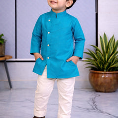 Boys Solid Pure Cotton Ethnic Kurta Set with Trousers