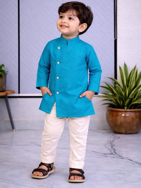 Boys Solid Pure Cotton Ethnic Kurta Set with Trousers