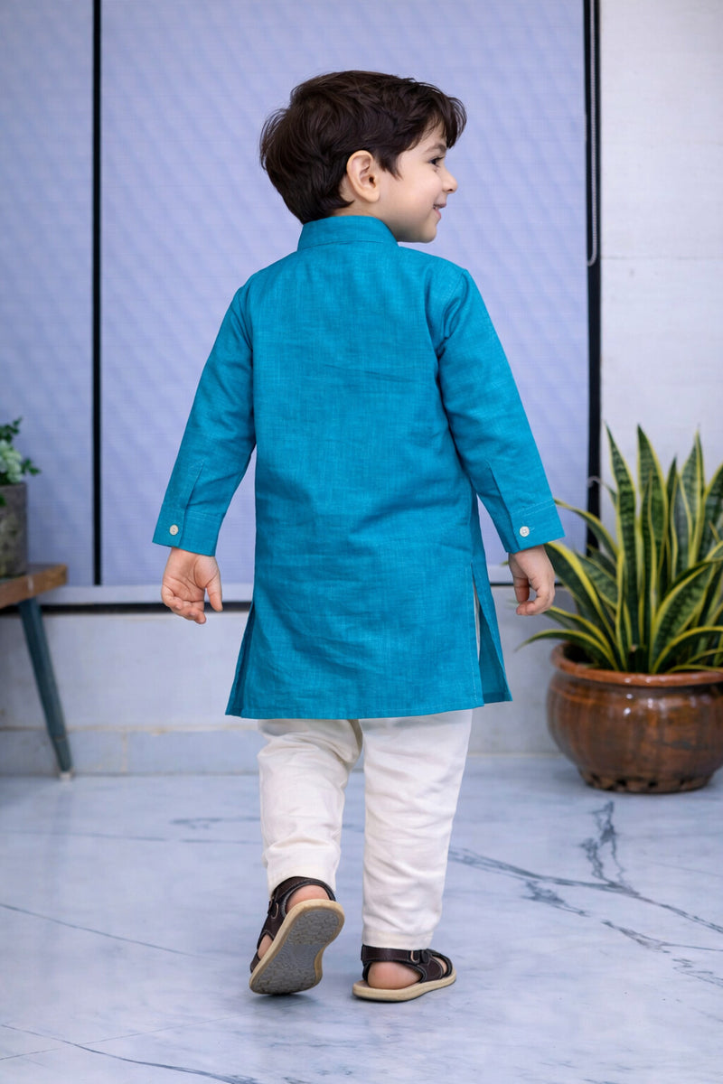 Boys Solid Pure Cotton Ethnic Kurta Set with Trousers