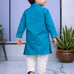 Boys Solid Pure Cotton Ethnic Kurta Set with Trousers