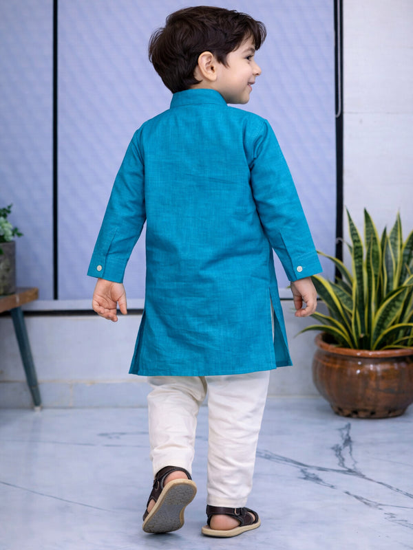 Boys Solid Pure Cotton Ethnic Kurta Set with Trousers