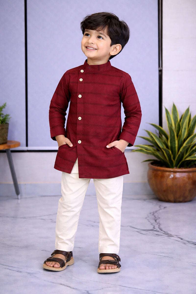 Boys  Embellished Pure Cotton Ethnic Kurta Set with Trousers