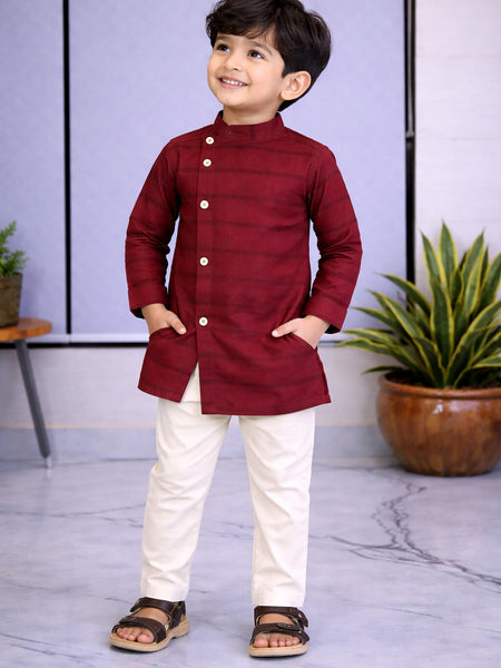 Boys  Embellished Pure Cotton Ethnic Kurta Set with Trousers