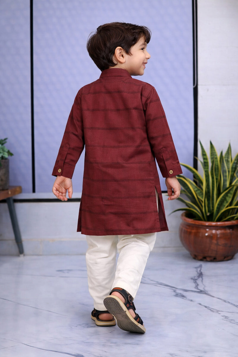 Boys  Embellished Pure Cotton Ethnic Kurta Set with Trousers