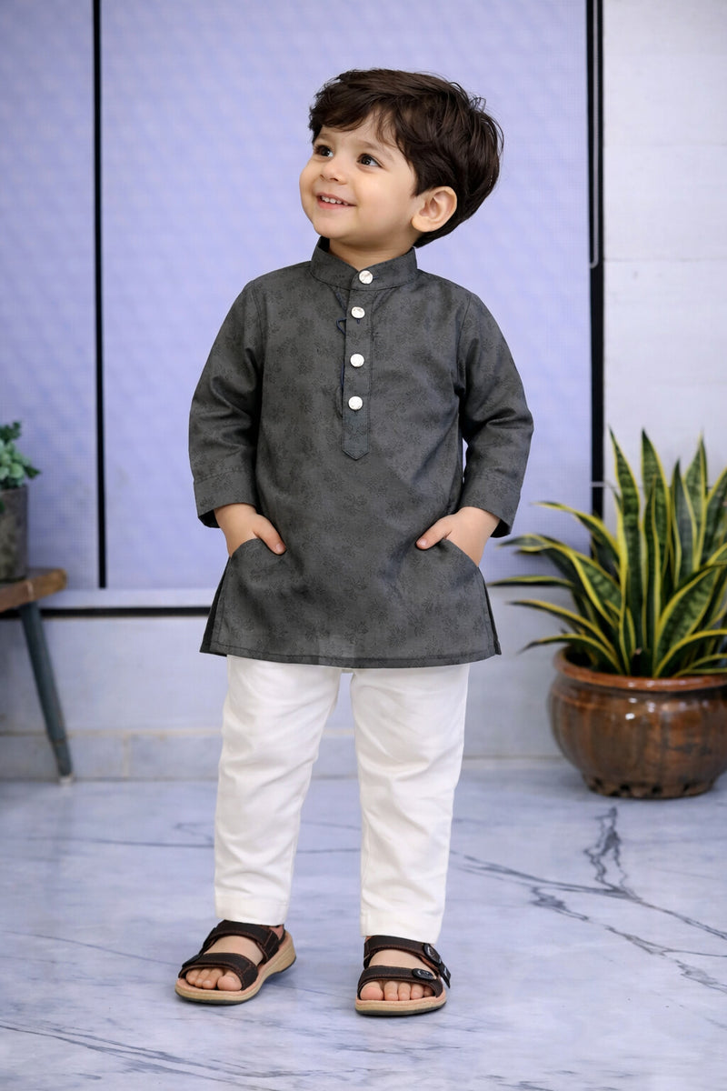 Boys  Embroidered Pure Cotton Ethnic Kurta Set with Trousers