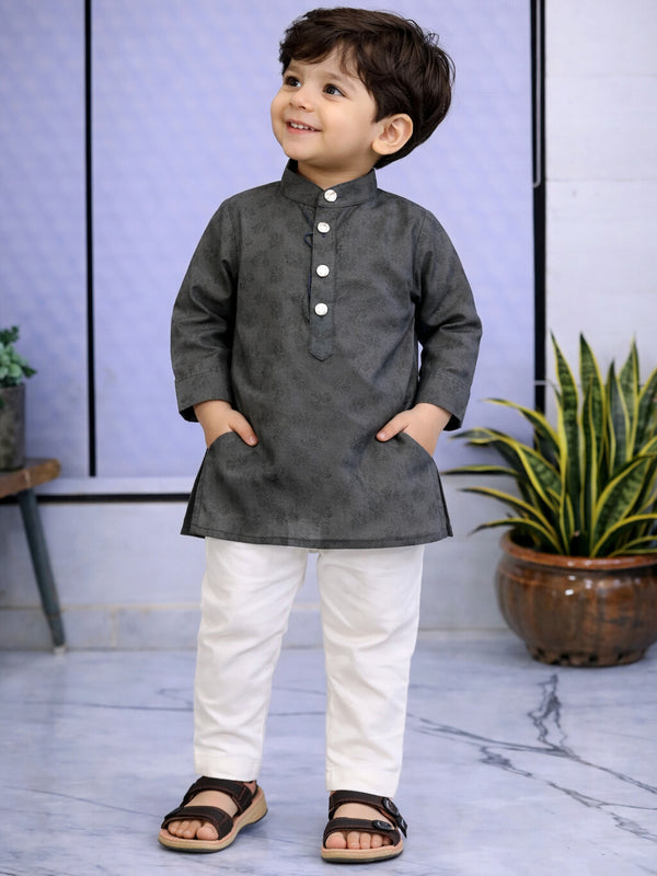 Boys  Embroidered Pure Cotton Ethnic Kurta Set with Trousers