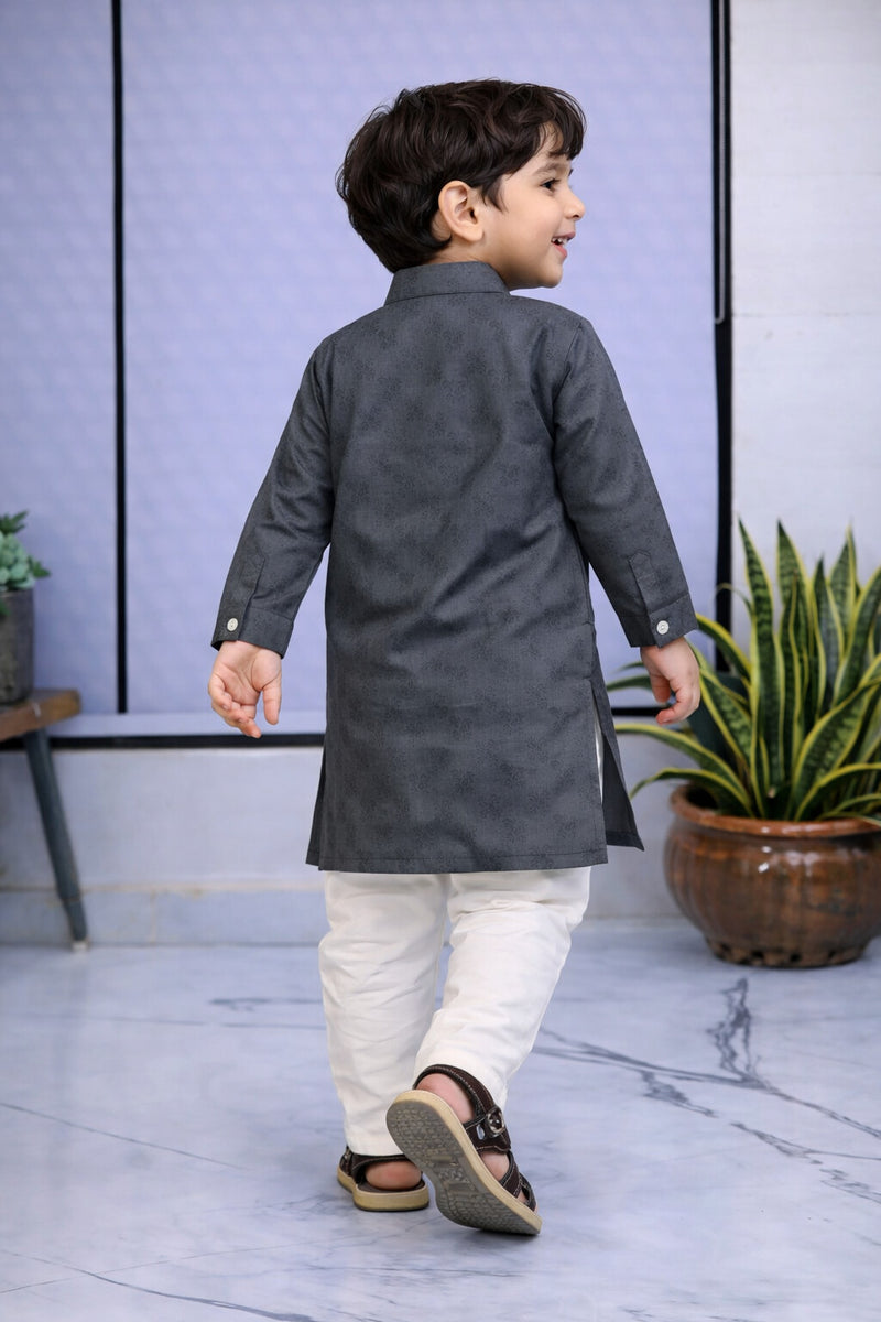 Boys  Embroidered Pure Cotton Ethnic Kurta Set with Trousers