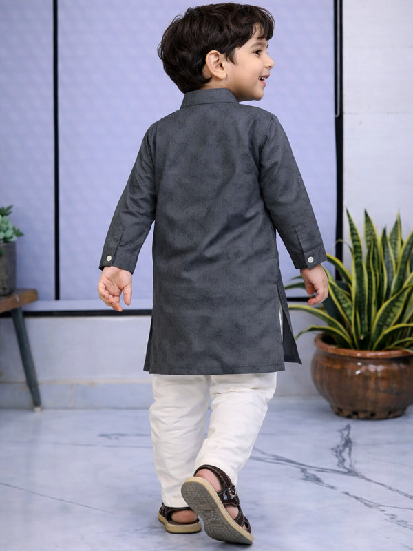Boys  Embroidered Pure Cotton Ethnic Kurta Set with Trousers