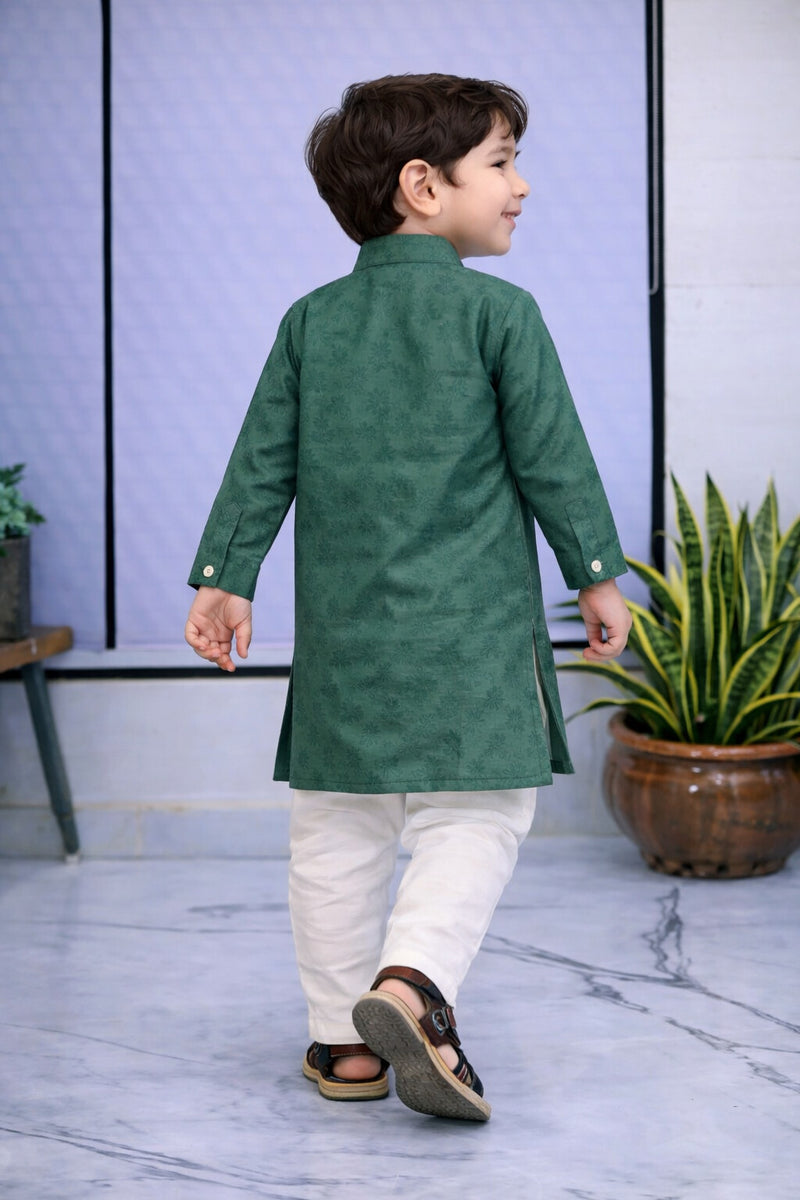 Boys Embroidered Pure Cotton Ethnic Kurta Set with Trousers