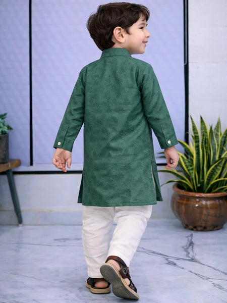 Boys Embroidered Pure Cotton Ethnic Kurta Set with Trousers
