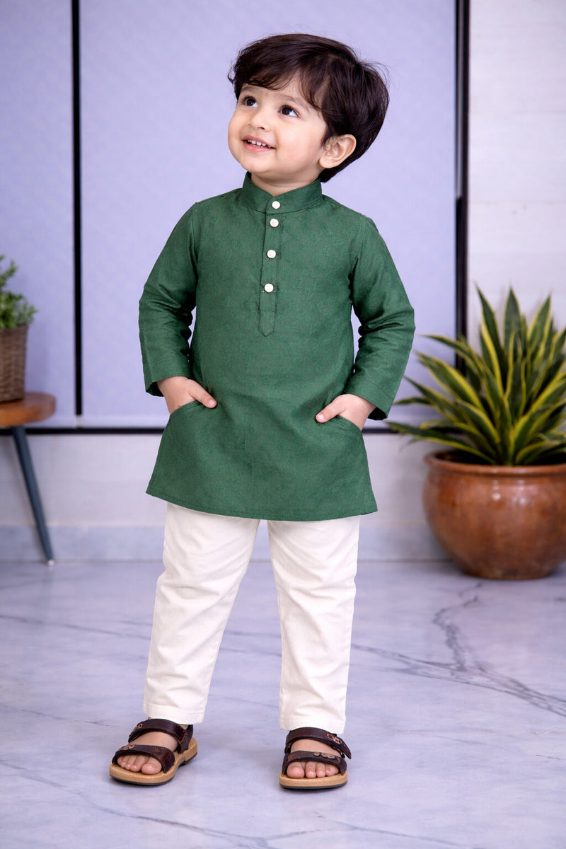 Boys Embroidered Pure Cotton Ethnic Kurta Set with Trousers