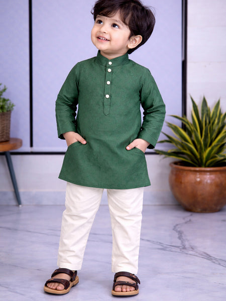 Boys Embroidered Pure Cotton Ethnic Kurta Set with Trousers