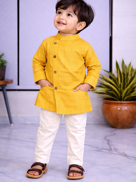 Boys  Solid Pure Cotton Ethnic Kurta Set with Trousers