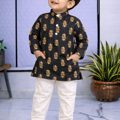 Boys Printed Pure Cotton Ethnic Kurta Set with Trousers