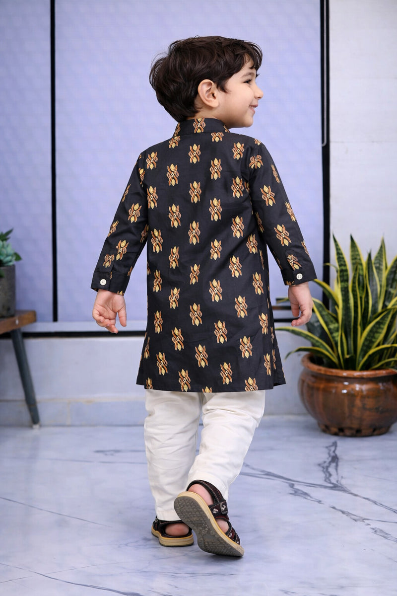 Boys Printed Pure Cotton Ethnic Kurta Set with Trousers