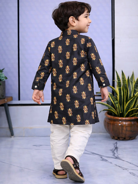 Boys Printed Pure Cotton Ethnic Kurta Set with Trousers