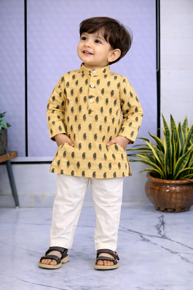 Boys  Printed Pure Cotton Ethnic Kurta Set with Trousers