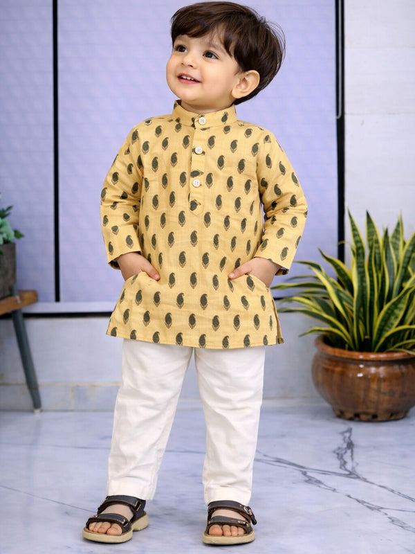 Boys  Printed Pure Cotton Ethnic Kurta Set with Trousers