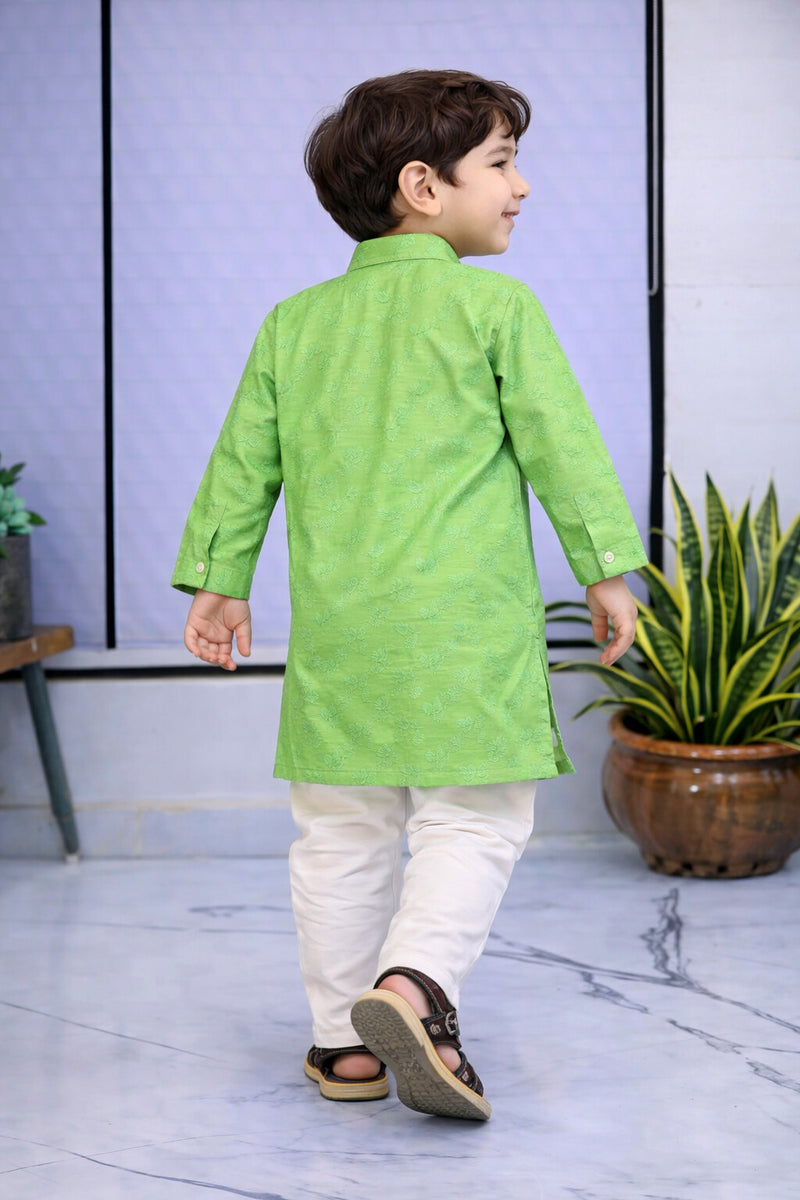 Boys  Embroidered Pure Cotton Ethnic Kurta Set with Trousers