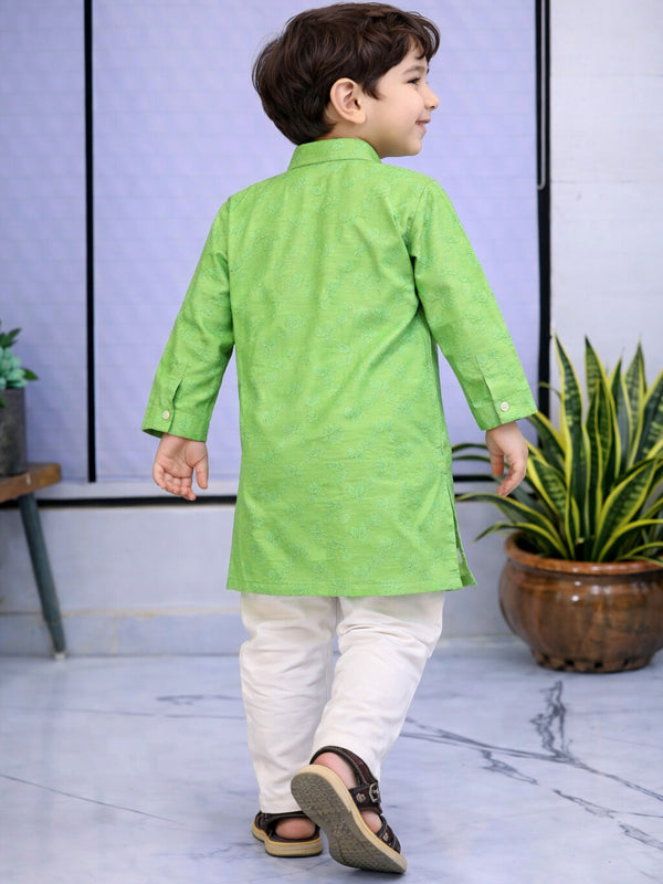 Boys  Embroidered Pure Cotton Ethnic Kurta Set with Trousers