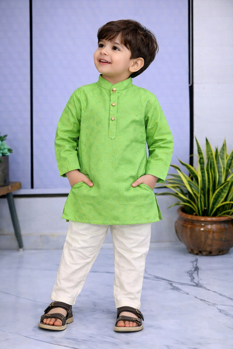 Boys  Embroidered Pure Cotton Ethnic Kurta Set with Trousers