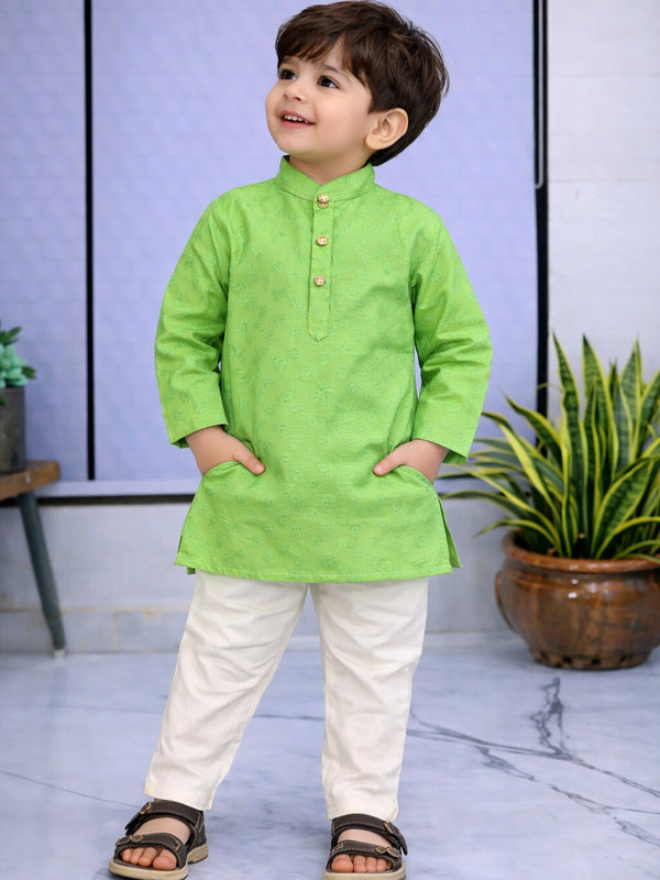 Boys  Embroidered Pure Cotton Ethnic Kurta Set with Trousers