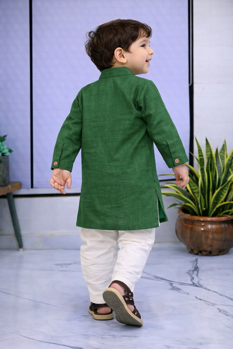 Boys Solid Pure Cotton Ethnic Kurta Set with Trousers