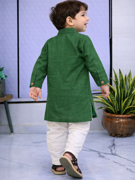 Boys Solid Pure Cotton Ethnic Kurta Set with Trousers