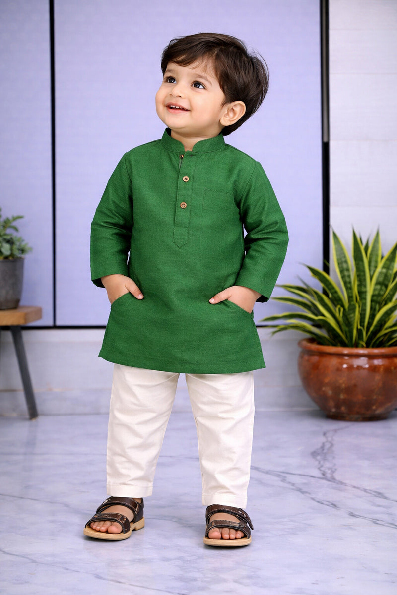 Boys Solid Pure Cotton Ethnic Kurta Set with Trousers
