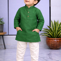 Boys Solid Pure Cotton Ethnic Kurta Set with Trousers