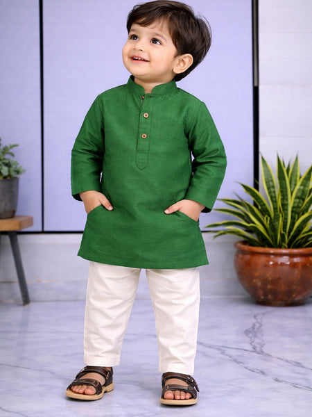 Boys Solid Pure Cotton Ethnic Kurta Set with Trousers