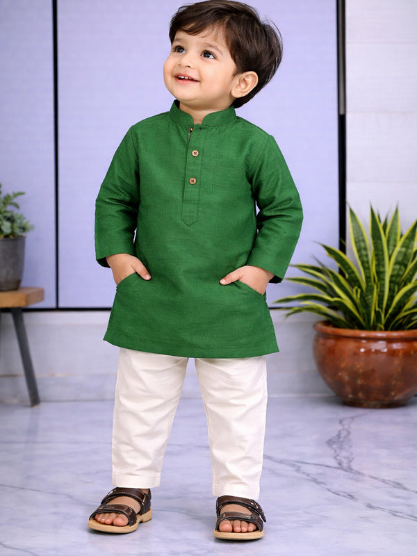 Boys Solid Pure Cotton Ethnic Kurta Set with Trousers