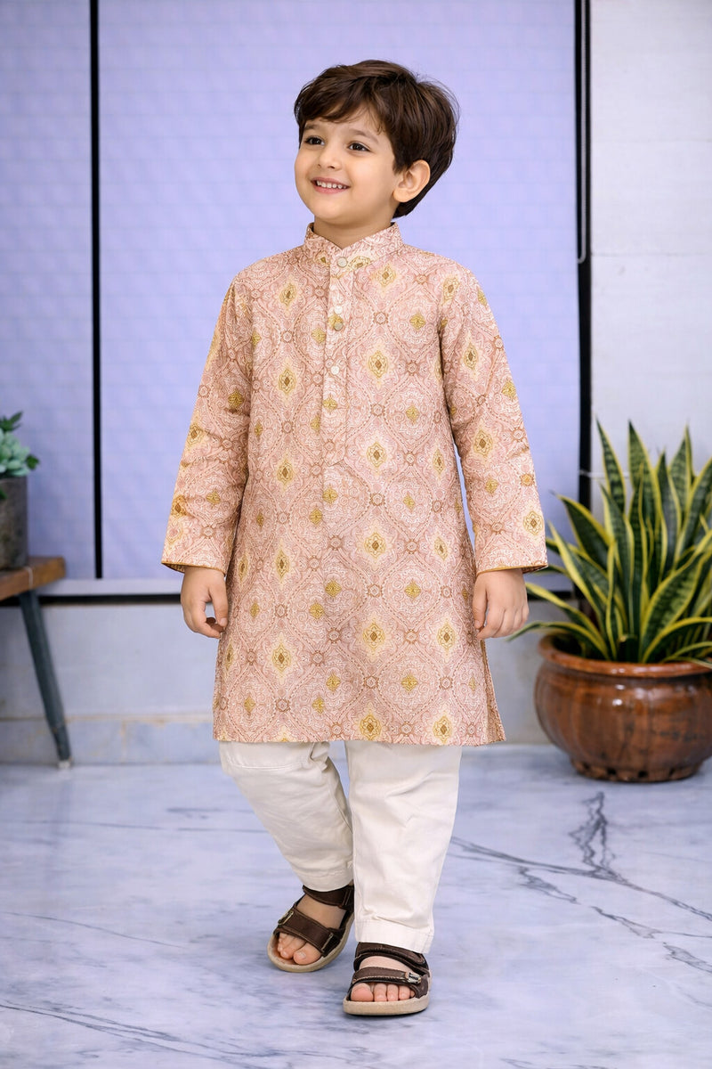Boys  Embroidered Pure Cotton Ethnic Kurta Set with Trousers