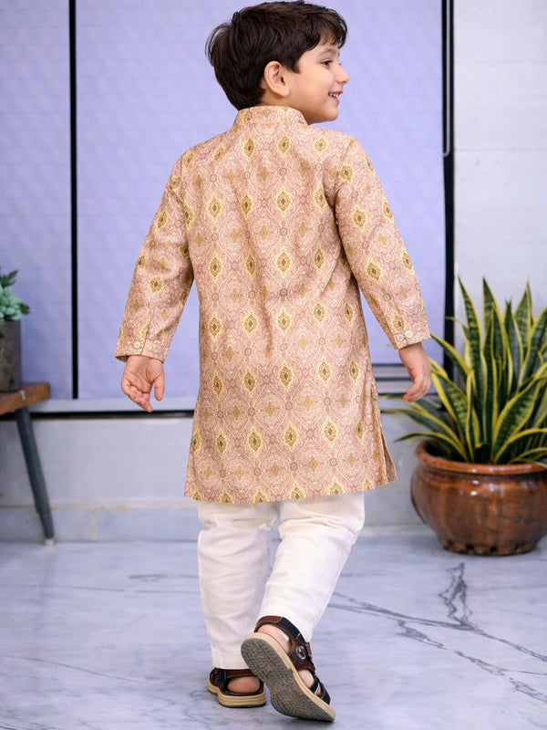 Boys  Embroidered Pure Cotton Ethnic Kurta Set with Trousers