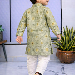 Boys Green Embroidered Pure Cotton Ethnic Kurta Set with Trousers