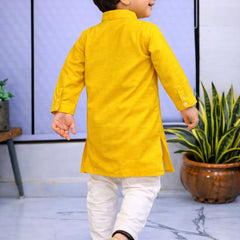Boys Yellow Solid Pure Cotton Ethnic Kurta Set with Trousers
