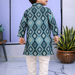 Boys Teal Solid Pure Cotton Ethnic Kurta Set with Trousers