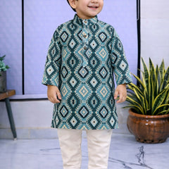 Boys Teal Solid Pure Cotton Ethnic Kurta Set with Trousers