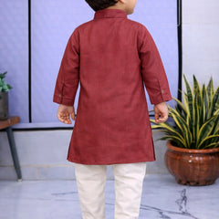 Boys Cream Solid Pure Cotton Ethnic Kurta Set with Trousers