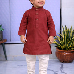 Boys Cream Solid Pure Cotton Ethnic Kurta Set with Trousers