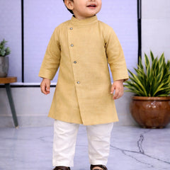 Boys Beige Solid Pure Cotton Ethnic Kurta Set with Trousers