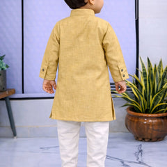 Boys Beige Solid Pure Cotton Ethnic Kurta Set with Trousers