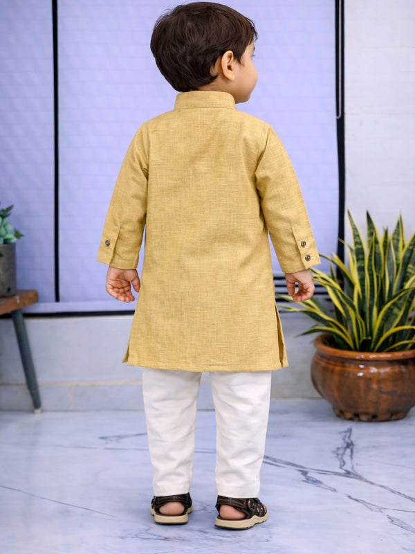 Boys Beige Solid Pure Cotton Ethnic Kurta Set with Trousers