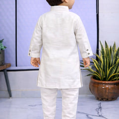 Boys White Solid Pure Cotton Ethnic Kurta Set with Trousers