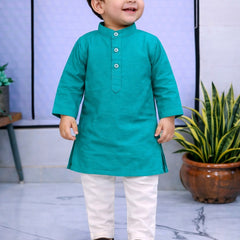 Boys Blue Solid Pure Cotton Ethnic Kurta Set with Trousers