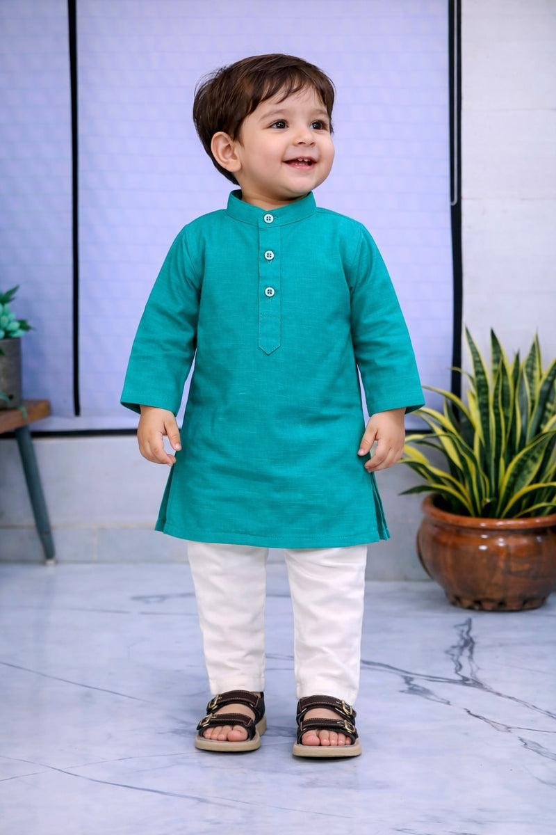 Boys Blue Solid Pure Cotton Ethnic Kurta Set with Trousers