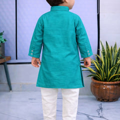 Boys Blue Solid Pure Cotton Ethnic Kurta Set with Trousers